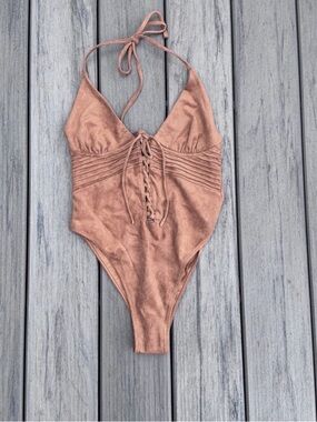 NWT! | Frankie's Bikinis x Bella Hadid | Suede Onepiece Swimsuit | M | Tan/Brown